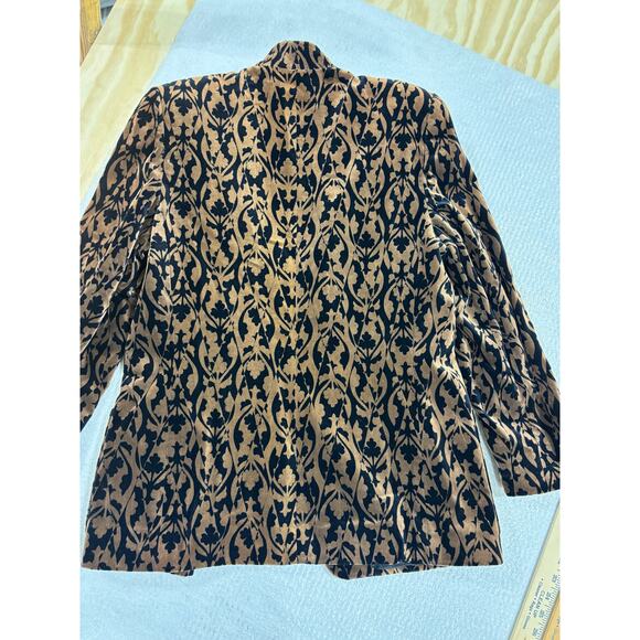 Vintage Velvet Damask Jacket 90s USA Made Brown Black Flocked Frog Closure SZ 14 - Picture 4 of 9